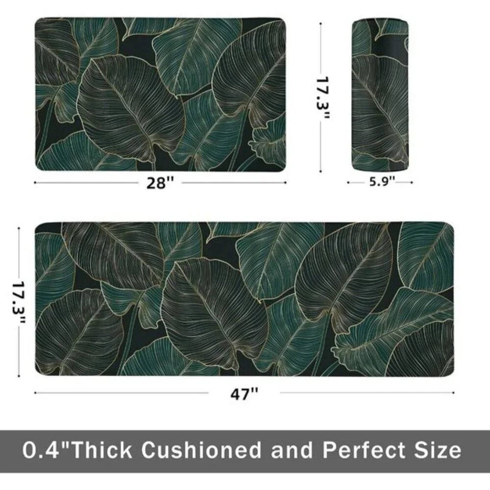 New Green Kitchen Mats, Set of 2 Cushioned Anti-Fatigue Boho Memory Foam Rugs